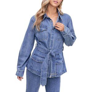 NWT En Saison Womens Madeline Blue Denim Belted Denim Jacket Coat S